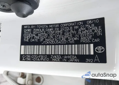 2010 Toyota Prius Ii z USA, uszkodzony, nr VIN JTDKN3DU5A0221765